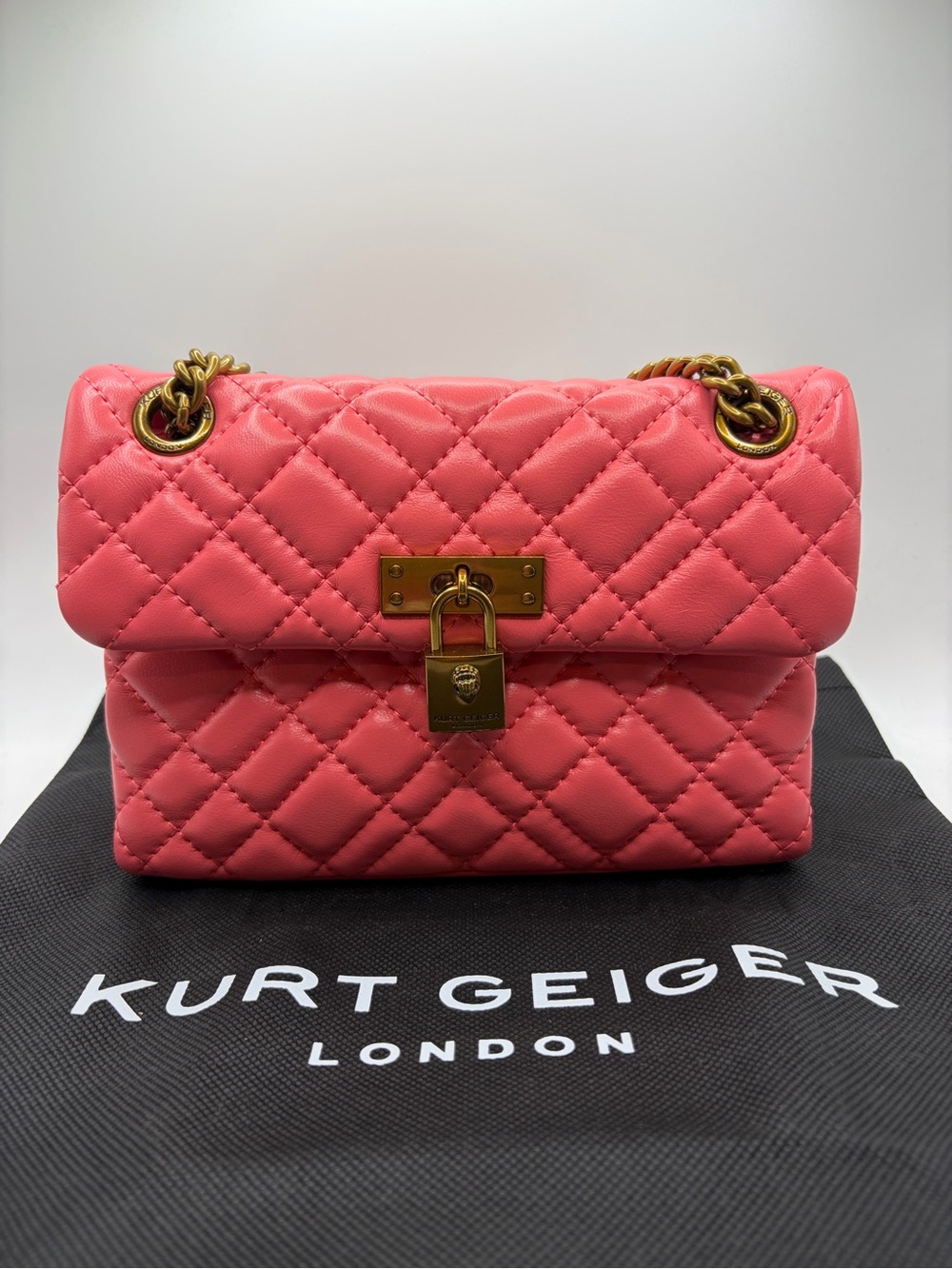 Kurt Geiger Coral Quilted Leather Shoulder Bag with Gold Hardware